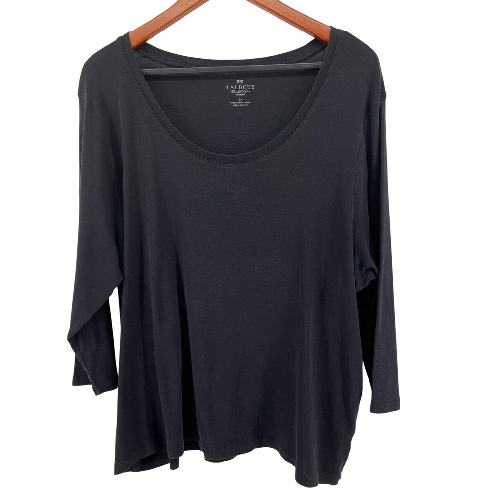 Talbots Pima Cotton Top Womens 3X Black Scoop Neck‎ Minimalist Basic Capsule
